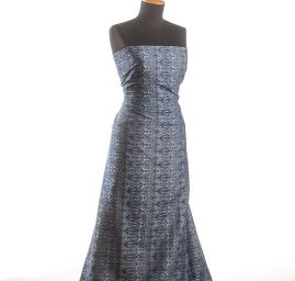 Žakárová pružná látka slonová kost/modrá