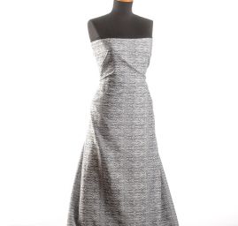 Žakárová pružná látka slonová kost/modrá