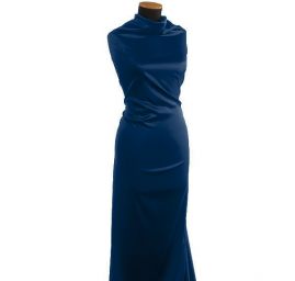 Satén pružný hladký tm. modrý