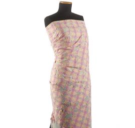 Šifon s aplikací a výšivkou kostka růžovožlutý