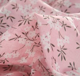 Bavlna etamín jemný drobné květy růžová