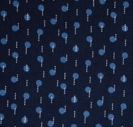 Viskozová šatová látka tisk puntíky tečky modrá