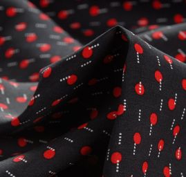 Viskozová šatová látka tisk puntíky tečky červená II.jakost