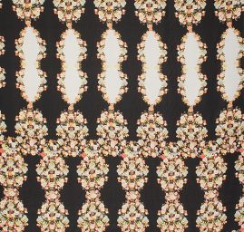 Hedvábná látka romantický vzor květin černá