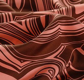 Hedvábná látka avangardní motiv růžová/hnědá