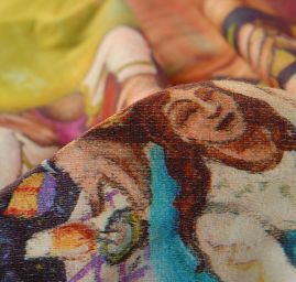 Viskozvoý úplet kupón vzor kostky/kavárna