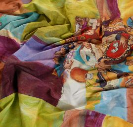 Viskozvoý úplet kupón vzor kostky/kavárna