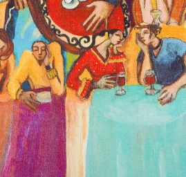 Viskozvoý úplet kupón vzor kostky/kavárna