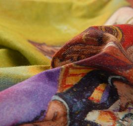 Viskozvoý úplet kupón vzor kostky/kavárna