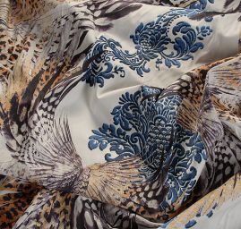 Pružná bavlněná látka tisk květinový motiv/peří