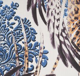 Pružná bavlněná látka tisk květinový motiv/peří