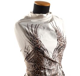 Pružná bavlněná látka tisk zvířecí motiv/peří/květy 