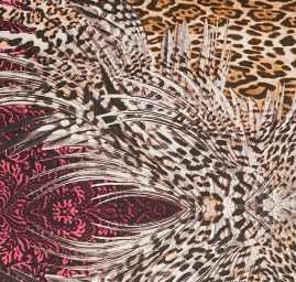 Pružná bavlněná látka tisk zvířecí motiv/peří/květy 