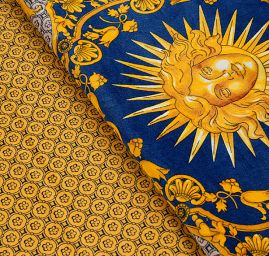 Exkluzivní bavlněný samet motiv slunce/amfora modrá