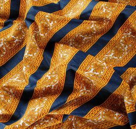 Exkluzivní bavlněný samet ornament/pruh modrý