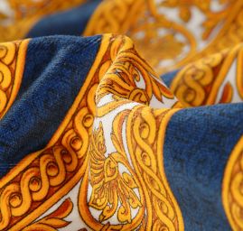 Exkluzivní bavlněný samet ornament/pruh modrý