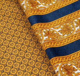 Exkluzivní bavlněný samet ornament/pruh modrý