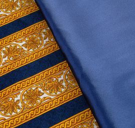 Exkluzivní bavlněný samet ornament/pruh modrý