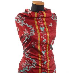 Bavlněná látka digitální tisk květinový motiv červená 