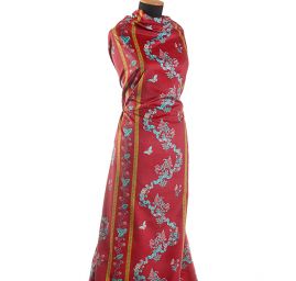 Bavlněný samet květinový motiv červený