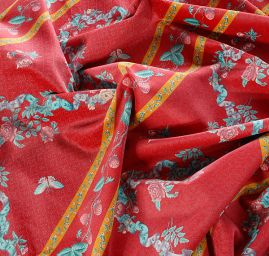 Bavlněný samet květinový motiv červený