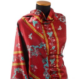 Bavlněný samet květinový motiv červený