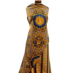 Bavlněná látka digitální tisk ornament/pruhy modrá