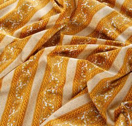 Exkluzivní bavlněný samet ornament/pruh žlutý