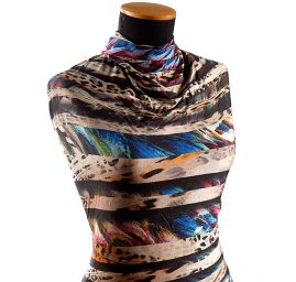 Viskozový úplet zvířecí motiv/paví pera