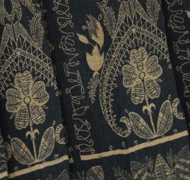 Látka kupón oboustranná výšivka tm. hnědá/béž