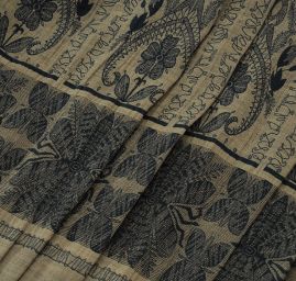 Látka kupón oboustranná výšivka tm. hnědá/béž