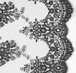 Krajka výšivka na tylu květinový motiv černá