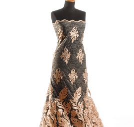 Krajka bordurová na tylu květy béžová