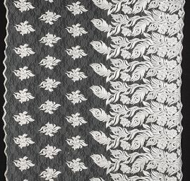 Krajka bordurová na tylu květy šedá