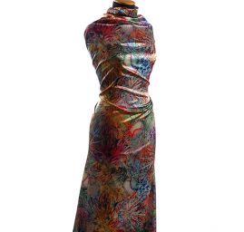 Pružný satén digitální tisk fantazie květin žlutá