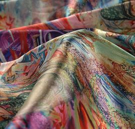 Pružný satén digitální tisk fantazie květin žlutá