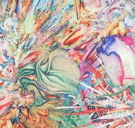 Pružný satén digitální tisk fantazie květin žlutá