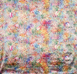 Pružný satén digitální tisk fantazie květin žlutá