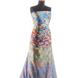 Saténové látka bordurový tisk barevných květin 