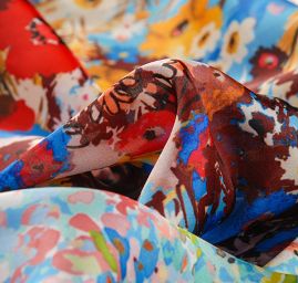 Saténové látka bordurový tisk barevných květin 