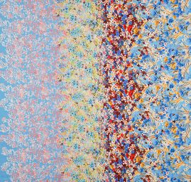 Saténové látka bordurový tisk barevných květin 