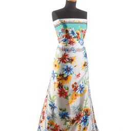 Saténová látka tisk barevných květů 