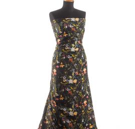 Krepsatén látka tisk luční květy černá