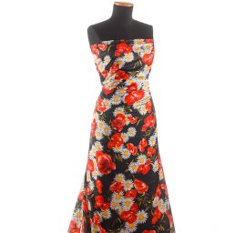 Saténová látka tisk imitace hedvábí kopretiny