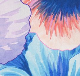 Saténová látka tisk velké květy macešky modré