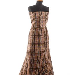 Hedvábná atlasová látka vzor kostek hnědý