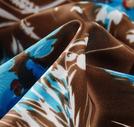 Látka na šaty polyester květiny hnědá