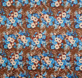 Látka na šaty polyester květiny hnědá