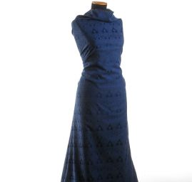 Žakárová látka bavlna směs motiv květů a ornamentu modrý