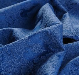 Žakárová látka bavlna směs motiv květů a ornamentu modrý